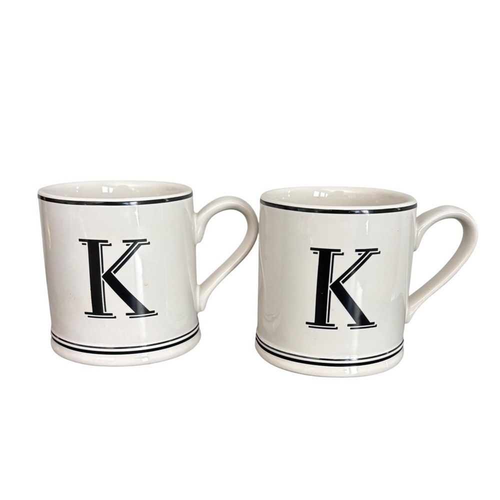 Sur la Table Handcrafted Stoneware Initial K Monogram Bistro Mugs | Set of 2